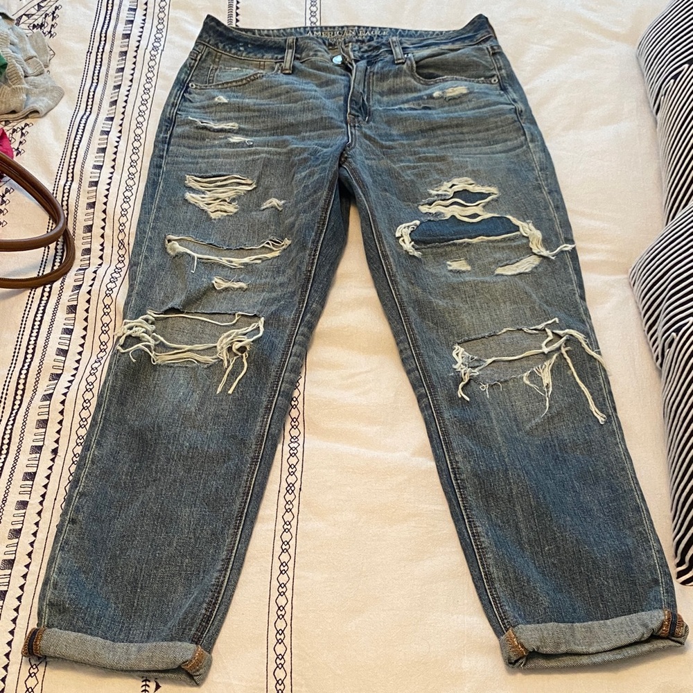 American Eagle Outfitters Ripped Blue Boyfriend Jeans